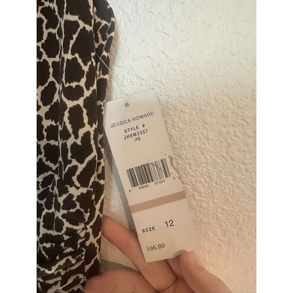 NWT Vintage Jessica Howard Dress Animal Print Brown Ruching Sz 10 Tall - Picture 2 of 6